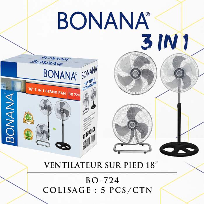 Ventilateur Inox 50W – 3 Supports – Design Élégant – Image 2