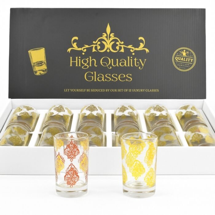 Pack de 12 Verres à Thé Marocains Dorés – Design Traditionnel – Image 2